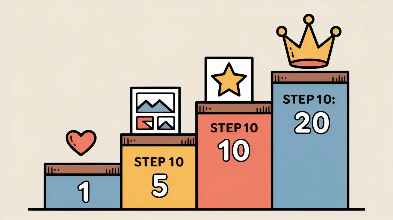 Ascending staircase showing four webcomic membership tiers with pricing ($1, $5, $10, $20) and reward icons