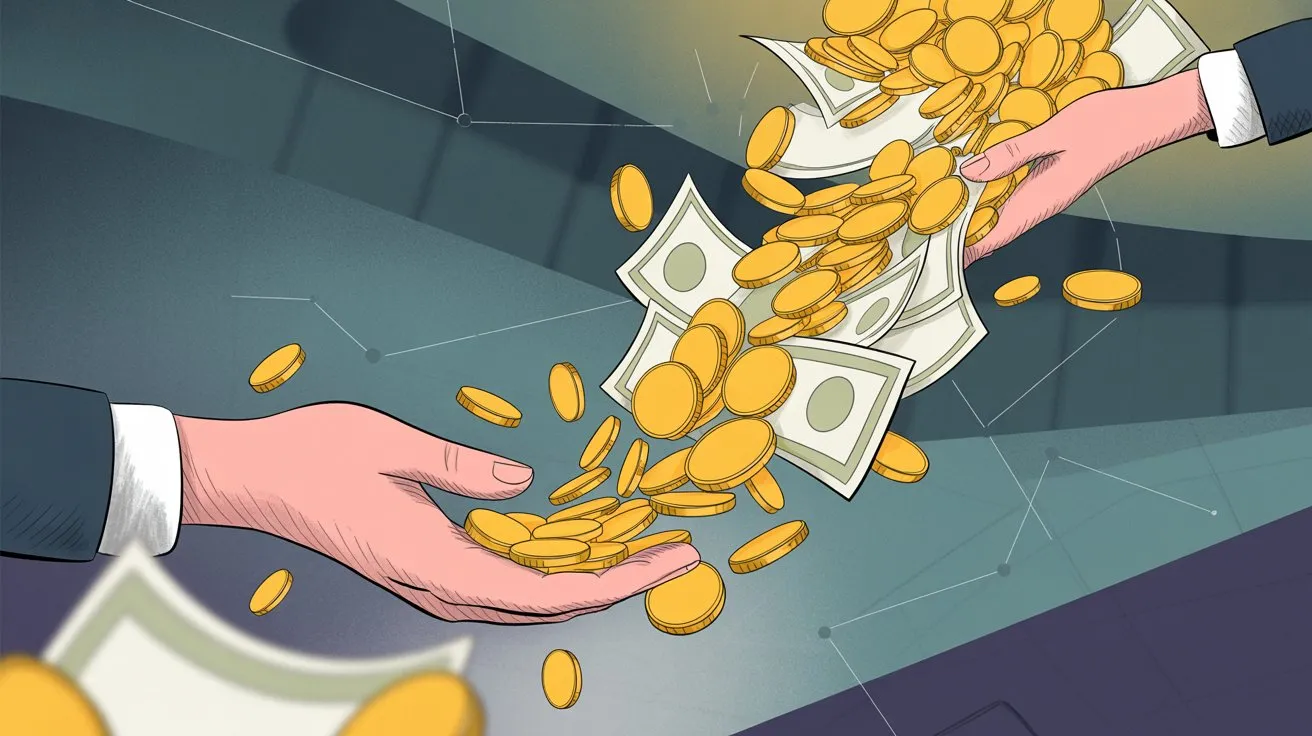 Hands exchanging money representing how platform fees divide creator income between creators and platforms