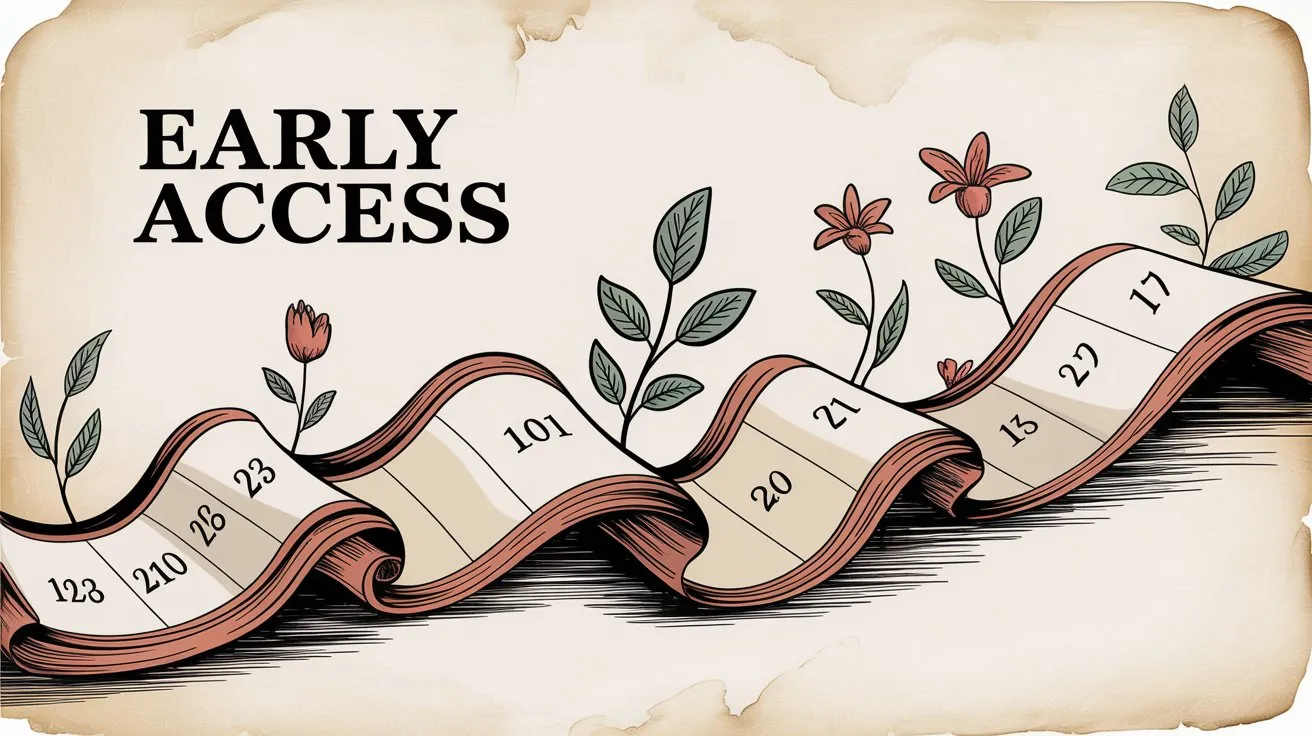 Early access timeline visualization showing member access schedule versus public release dates