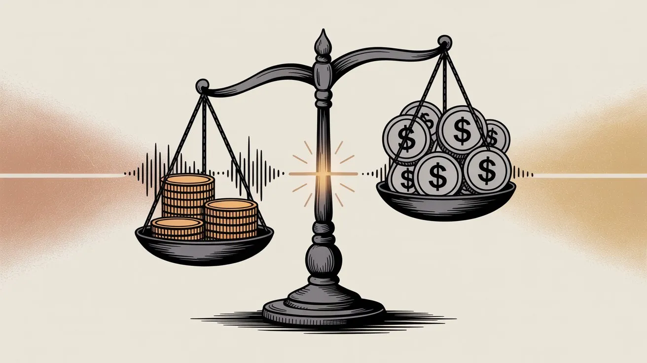 Balance scale comparing podcast revenue models showing equivalence between membership and advertising income