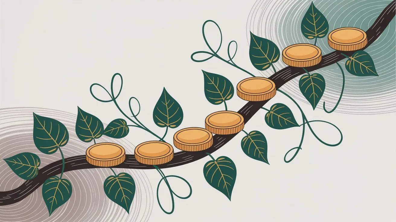 Growing coins on tree branch representing sustainable recurring subscription revenue without creator burnout