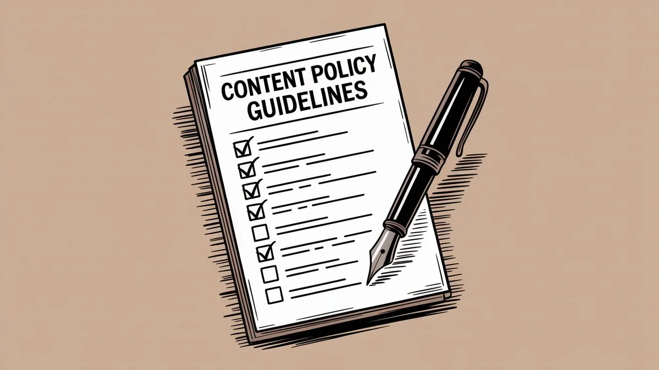 Content policy guidelines document with checklist of rules and requirements