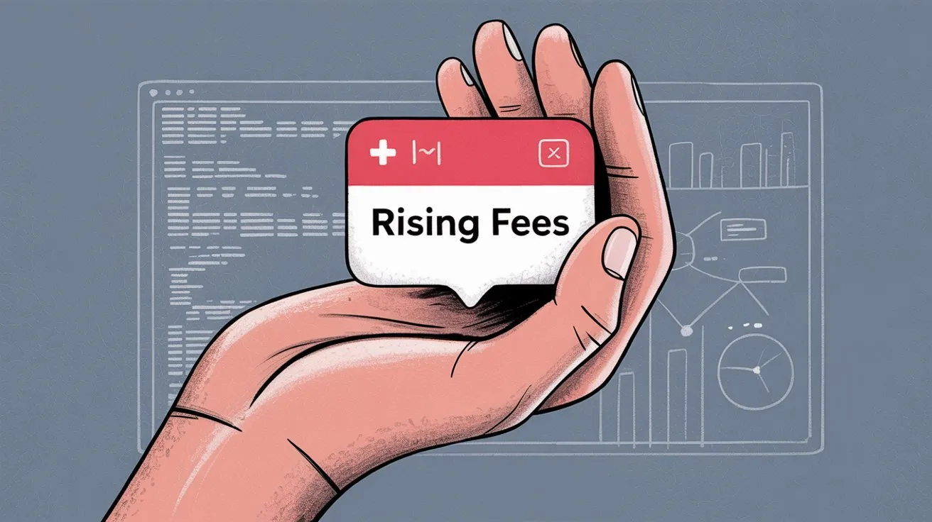 Hand holding notification card showing rising platform fees representing the 2025 fee change announcement