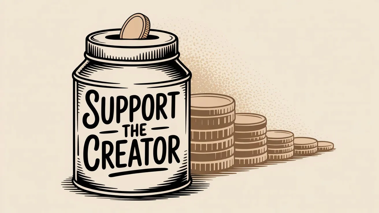 Hand-drawn illustration of a tip jar concept showing creator support through one-time donations and fan appreciation
