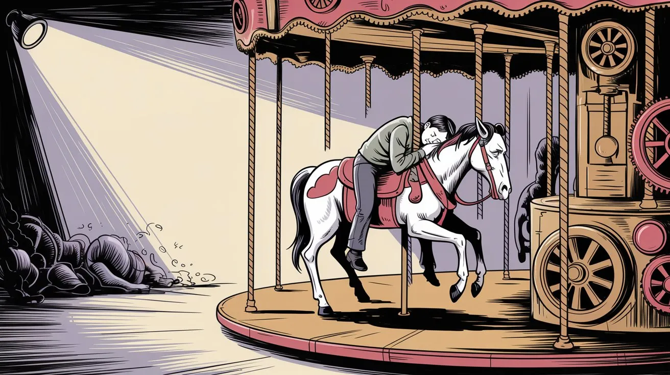 Illustration depicting creator burnout from constant monthly content pressure and the subscription treadmill