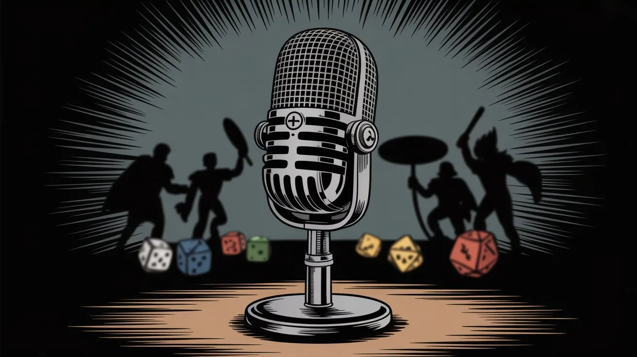 Podcast microphone with D&D dice representing the NADDPOD community and actual-play success