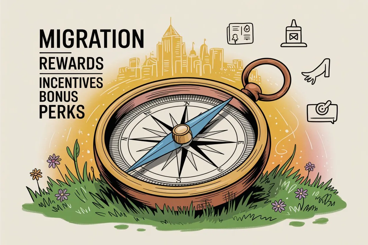 Migration rewards and incentives showing bonus perks for early supporters