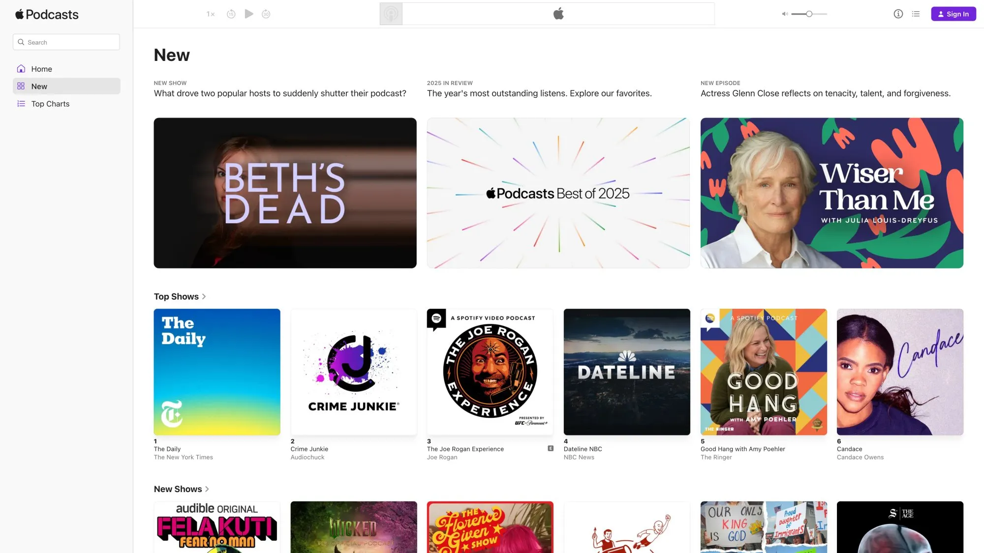 Apple Podcasts directory interface showing podcast discovery and browsing experience