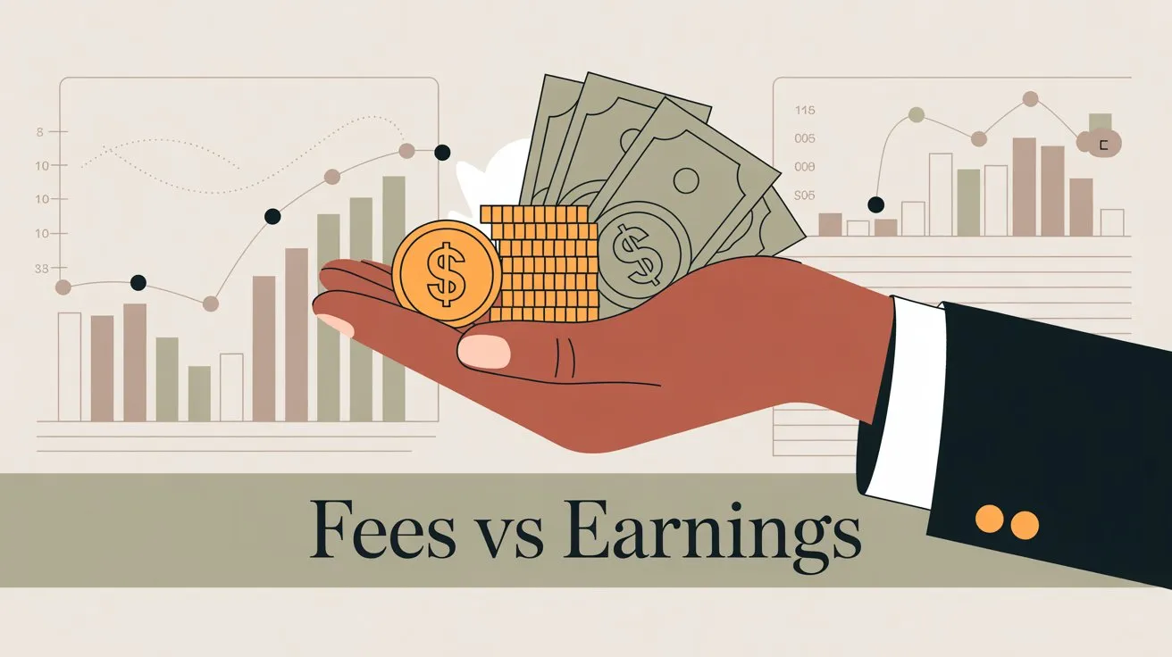 Visual comparison showing fees versus earnings with money and charts representing platform cost differences