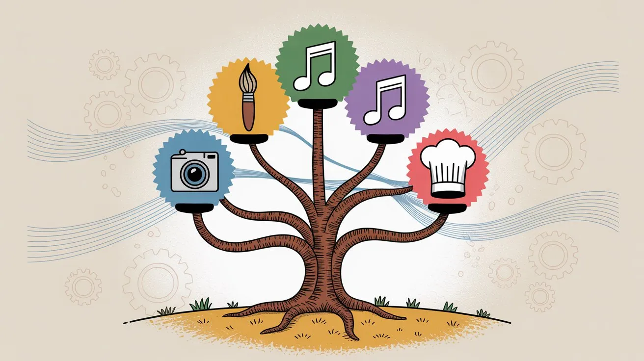 Multiple income streams and revenue diversification concept with creative work branches