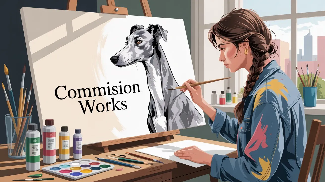 Hand-drawn editorial illustration of artist creating commissioned digital artwork showing freelance income opportunity for webcomic creators