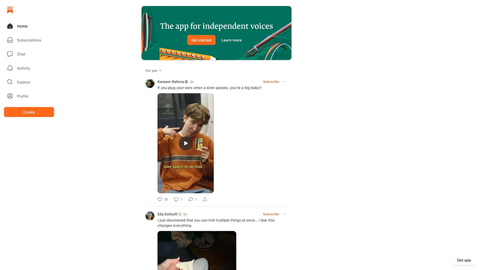 Screenshot of Substack homepage showing the newsletter platform with built-in discovery features